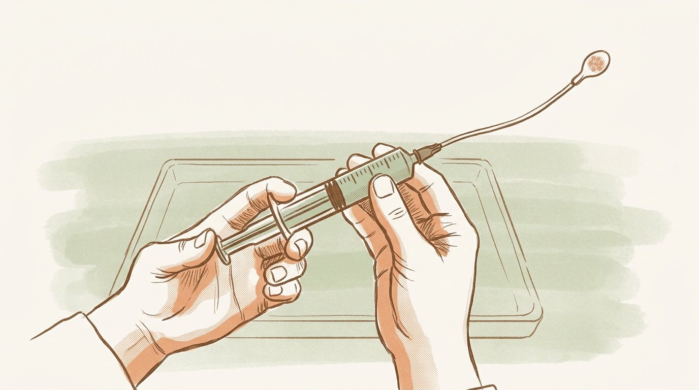 Embryologist draws embryo into catheter. — variant C